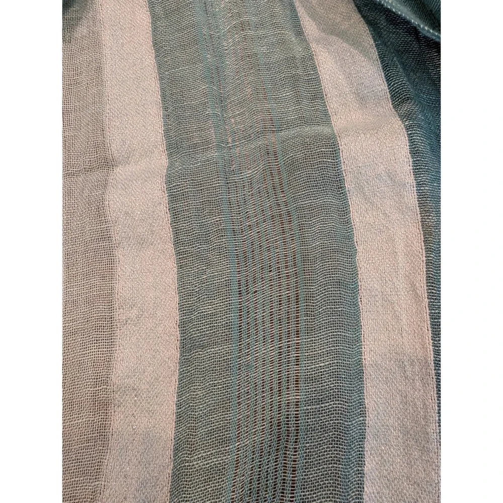 Cejon Scarf Womens Teal White Striped Linen Blend Metallic Shimmer Fringe Tassel